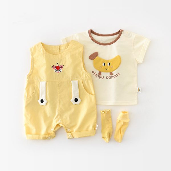 Baby Summer Cartoon Banana Round Neck Short Sleeve Top - Image 4