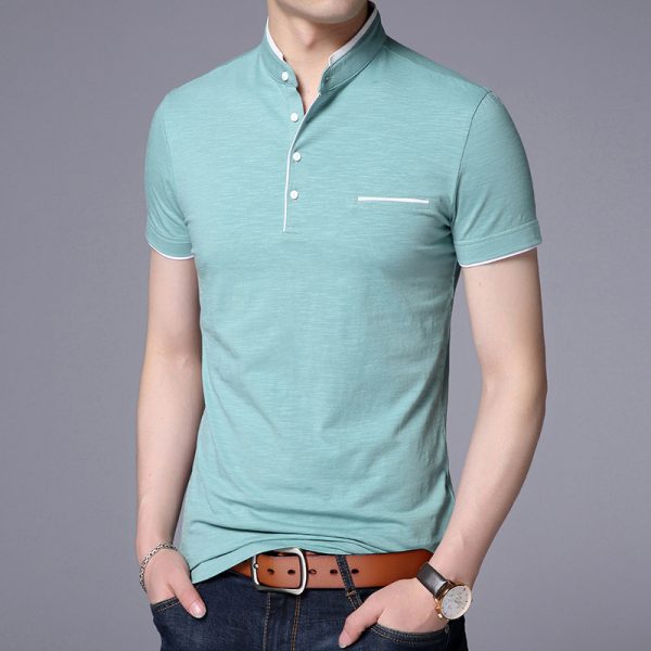 Casual solid color stand collar cotton short sleeves - Image 4