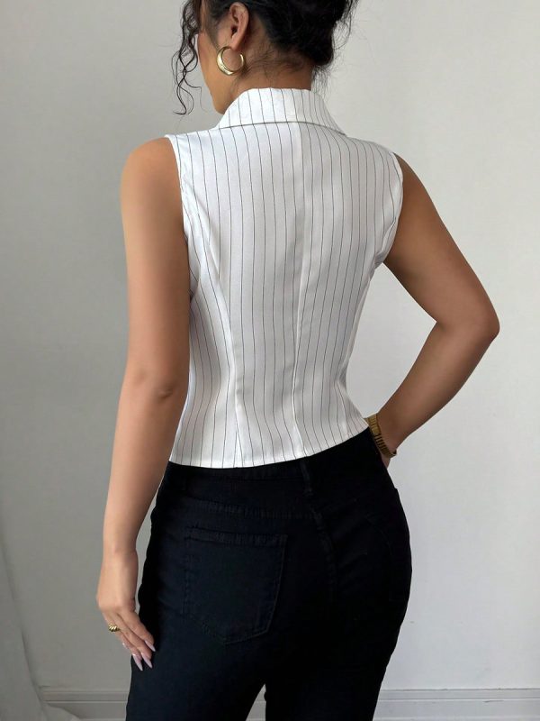 Summer European And American Temperament Striped Sleeveless Shirt - Image 2