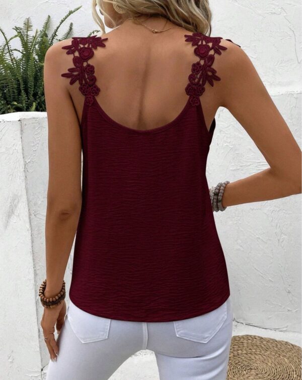 New 2 Solid Color V-neck Patchwork Sling Top - Image 6