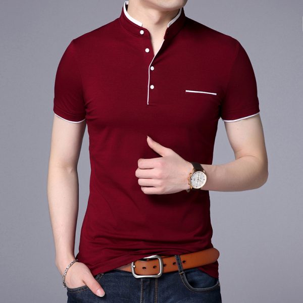 Casual solid color stand collar cotton short sleeves - Image 5