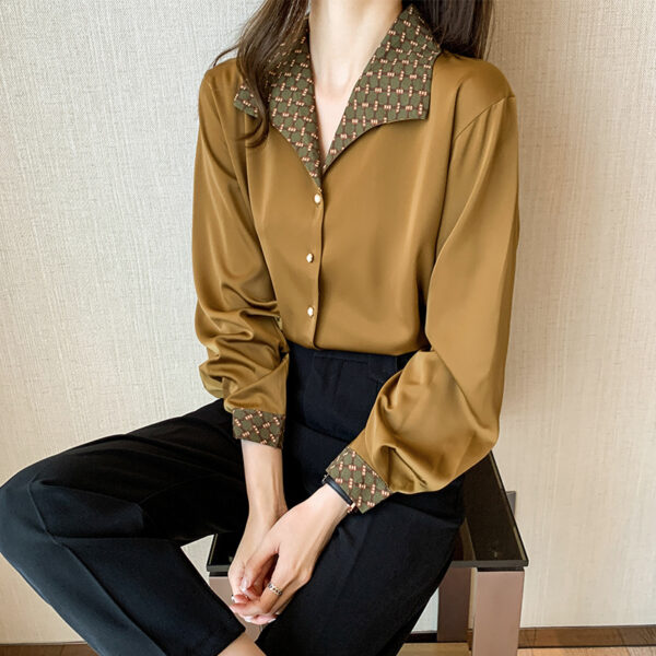 Women's Shirts All-match Retro Hong Kong Style Temperament Shirt Long-sleeved Tops - Image 2