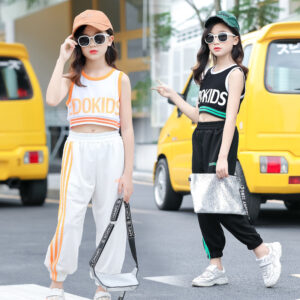 Girls Big Kids Summer Suit: New Girl Western Style Navel Blouse Vest Two-piece Sports and Leisure