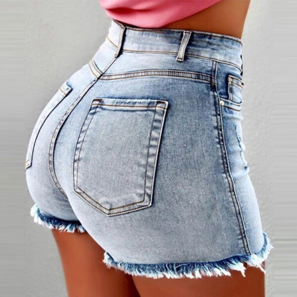 Women's Denim Shorts Tassel Hole High Waist - Image 3