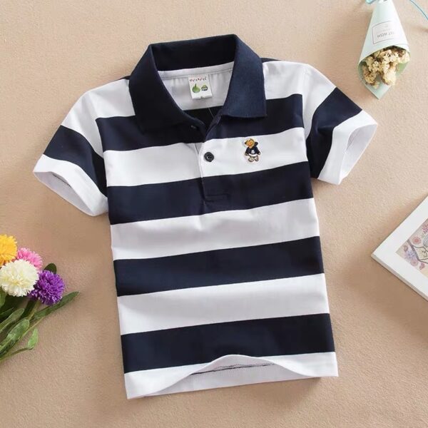 CUHK Children's T-shirt Cotton Striped Lapel Polo Shirt - Image 4