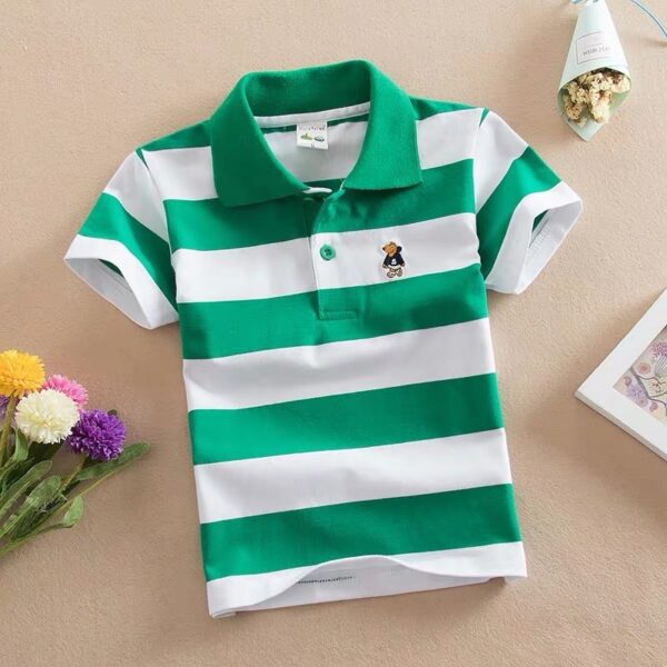 CUHK Children's T-shirt Cotton Striped Lapel Polo Shirt - Image 6