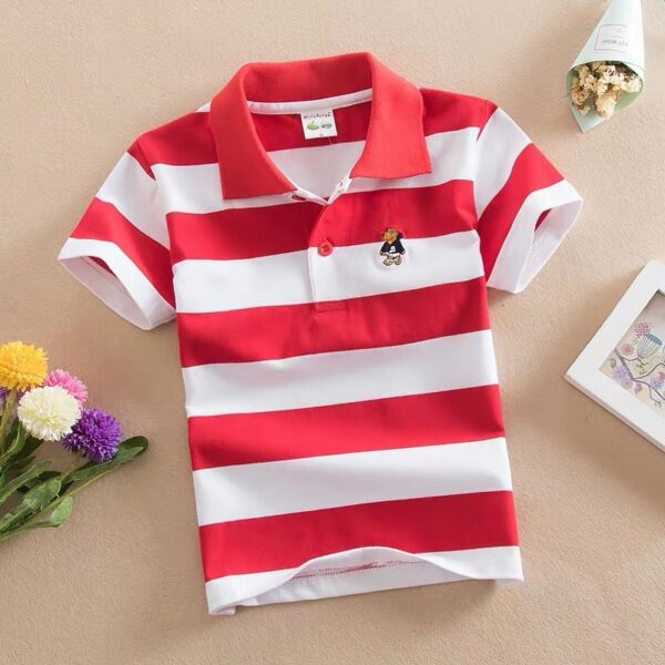 CUHK Children's T-shirt Cotton Striped Lapel Polo Shirt - Image 3