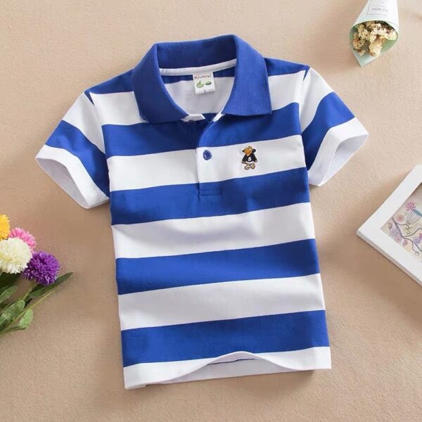 CUHK Children's T-shirt Cotton Striped Lapel Polo Shirt - Image 7