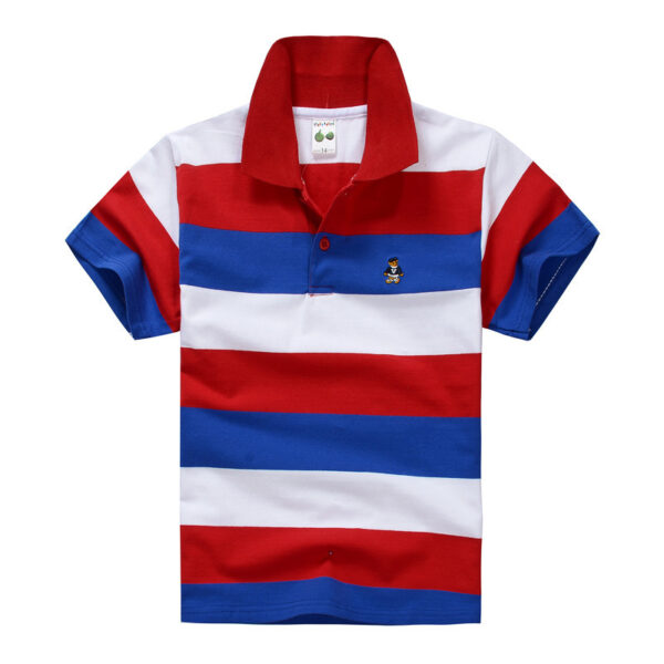 CUHK Children's T-shirt Cotton Striped Lapel Polo Shirt - Image 5
