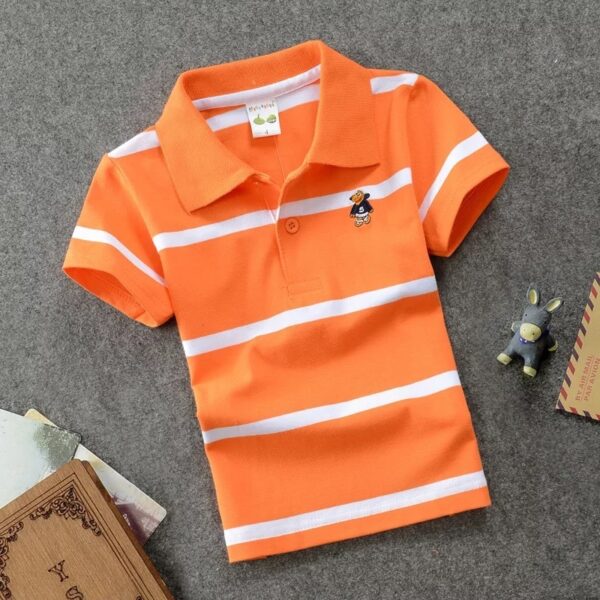 CUHK Children's T-shirt Cotton Striped Lapel Polo Shirt - Image 2