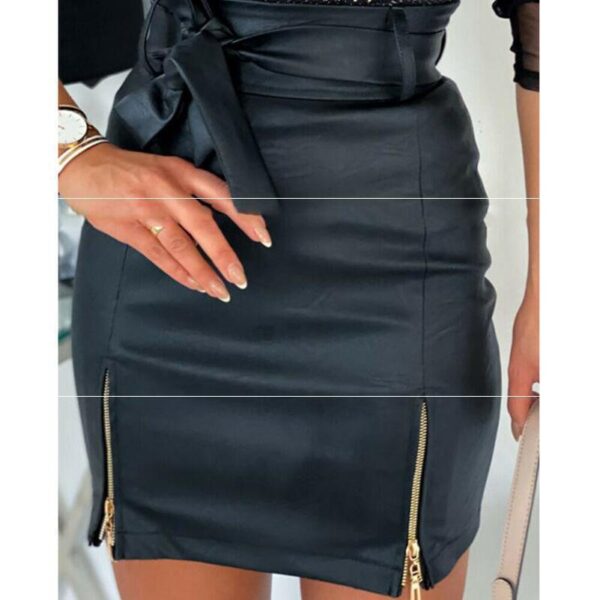 Women Bandage PU Leather Skirt Ladies Short Mini Skirts - Image 3