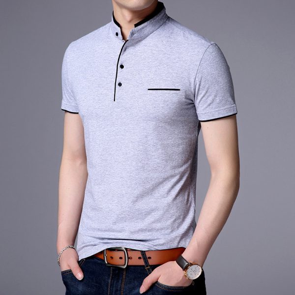 Casual solid color stand collar cotton short sleeves - Image 3