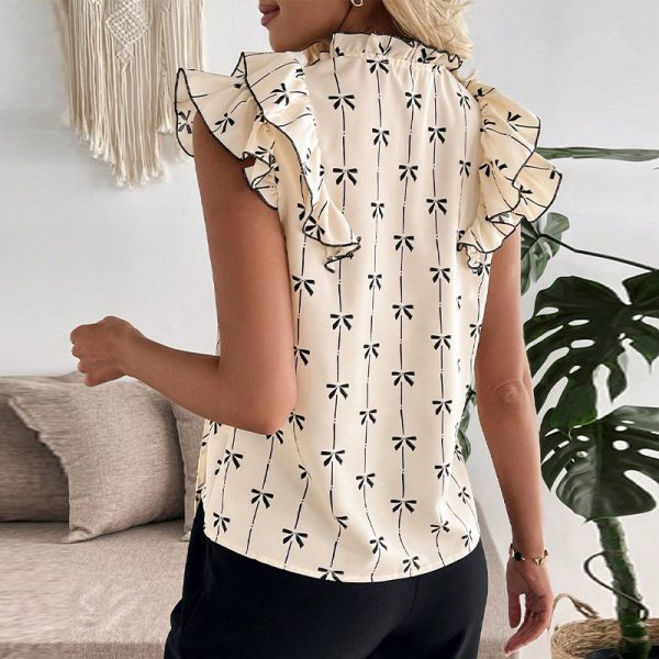 Ruffled Short Sleeve Drawstring Lace Collar Shirt - Image 4