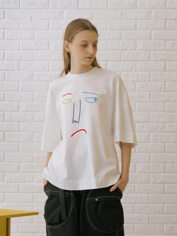 T-shirt Male Couple Female Tide Brand Fashion Simple Casual Embroidery Anime Round Neck - Image 2