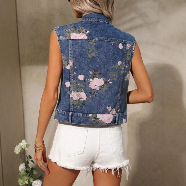 Women's Flower Print Denim Vest Summer Casual - Image 3