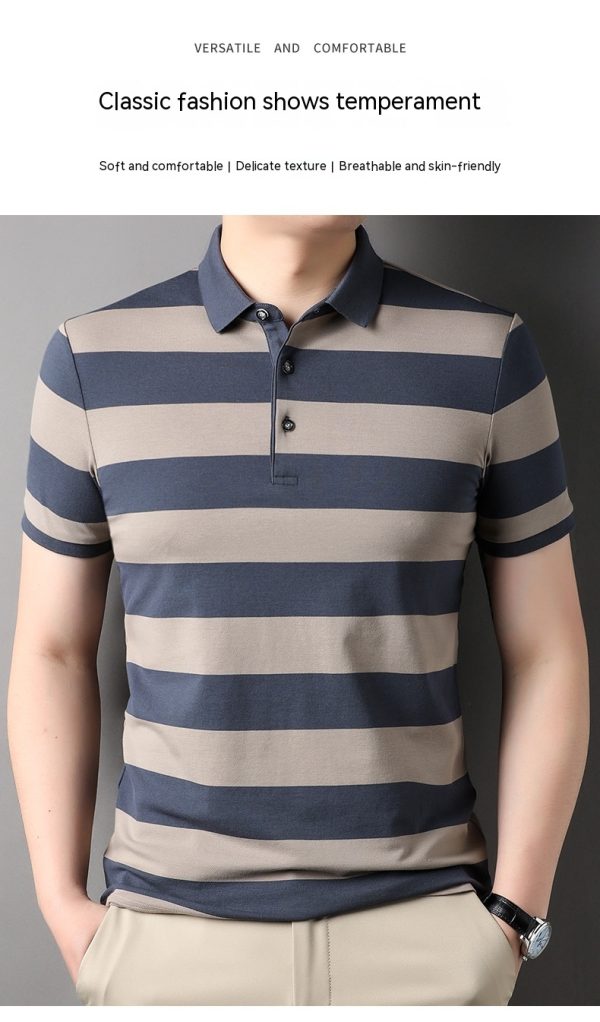 Men's Polo Shirt Short-sleeved Lapel T-shirt 2024 Striped Business Casual Lead Basic All-matching - Image 9