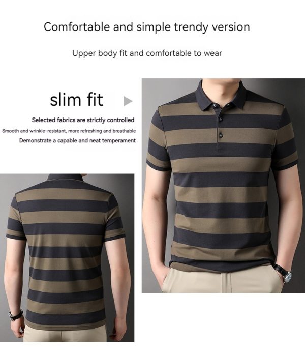 Men's Polo Shirt Short-sleeved Lapel T-shirt 2024 Striped Business Casual Lead Basic All-matching - Image 2