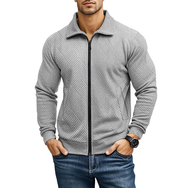 Men's Casual Jacket Solid Color Waffle Turn-down Collar Coat - Image 2