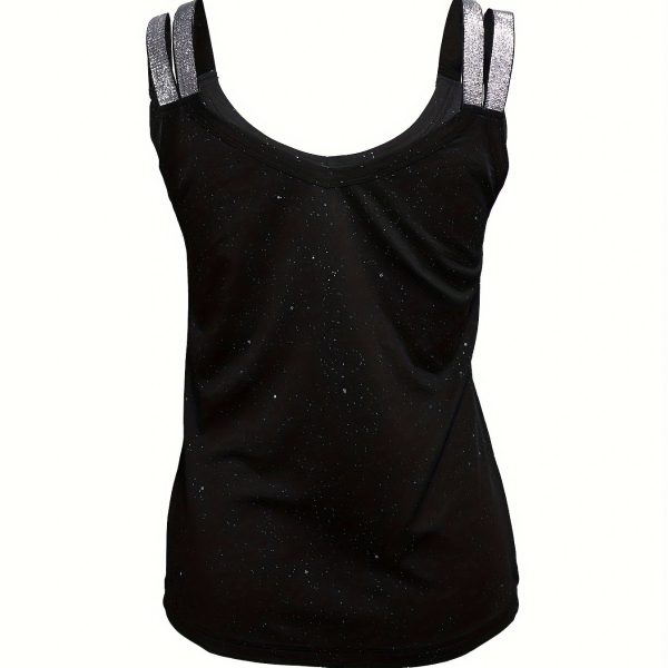 Ladies' V-neck Sequined Shoulder Strap Fashion New Solid Color Tank Top - Image 2