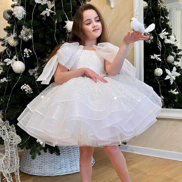 Girls' White Girls' Party Formal Dress Skirt - Image 4