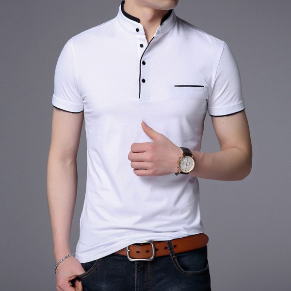 Casual solid color stand collar cotton short sleeves - Image 6