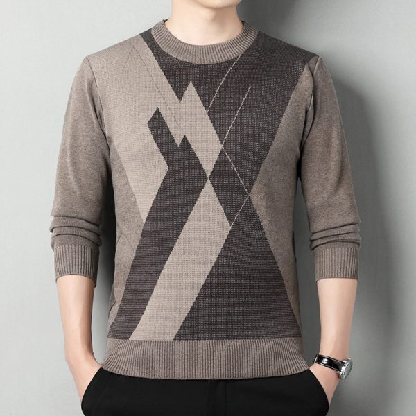 Men's Loose Multicolor Round Neck Warm Sweater - Image 6