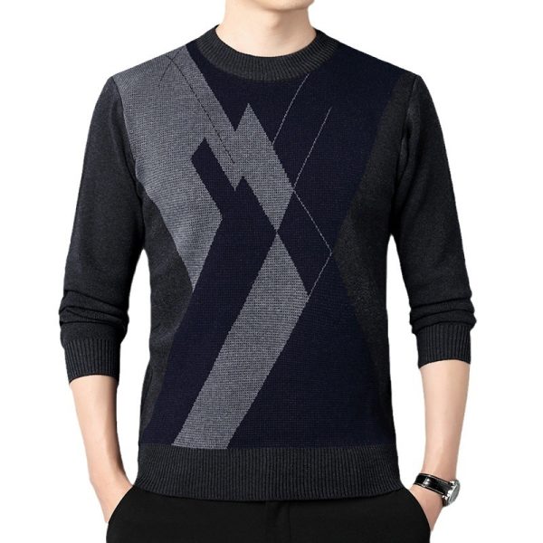 Men's Loose Multicolor Round Neck Warm Sweater - Image 4