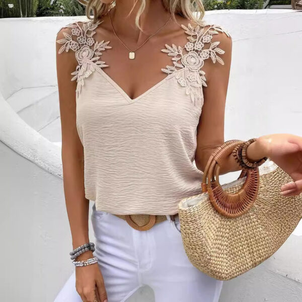 New 2 Solid Color V-neck Patchwork Sling Top - Image 3