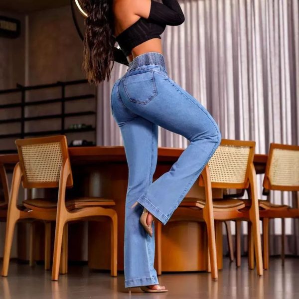 Sexy Elegant New Fashion Casual Female Trouser Bottom Back Shirred Button Front High Waist Jeans - Image 5