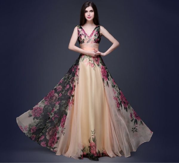 European and American elegant temperament shoulder flower dress Women's evening dress, long skirt