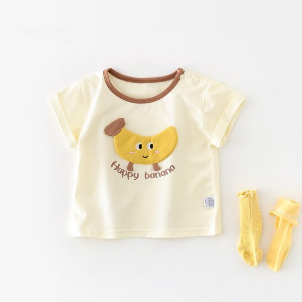 Baby Summer Cartoon Banana Round Neck Short Sleeve Top - Image 5