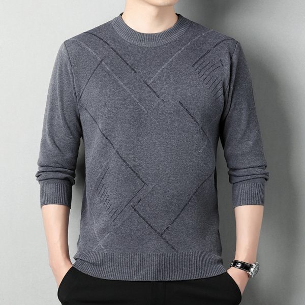 Men's Loose Multicolor Round Neck Warm Sweater - Image 3