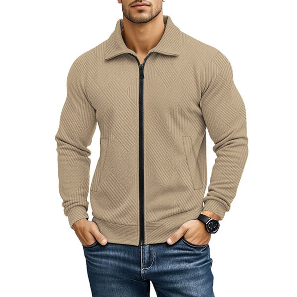 Men's Casual Jacket Solid Color Waffle Turn-down Collar Coat - Image 3