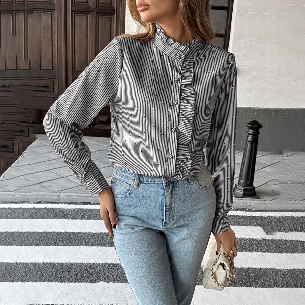 Holiday Casual Striped Stringy Selvedge Shirt Women's Clothing - Image 3