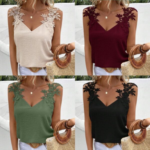 New 2 Solid Color V-neck Patchwork Sling Top - Image 2