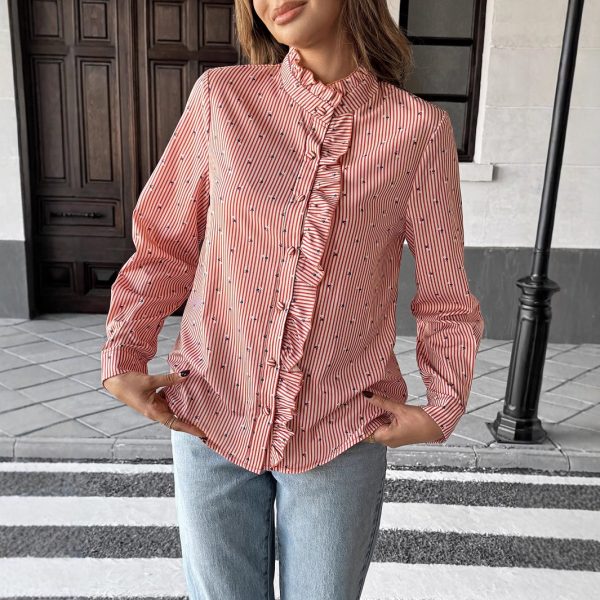 Holiday Casual Striped Stringy Selvedge Shirt Women's Clothing - Image 2