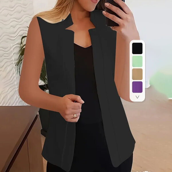 Women's Elegant Solid Sleeveless Vest Cardigan - Stand Collar Summer Outerwear - Image 4