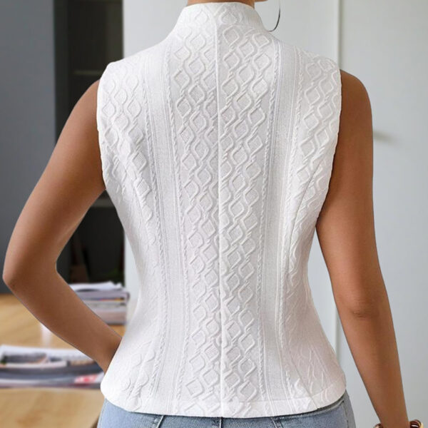 Women's Elegant Solid Color Stand Collar Sleeveless Vest - Ribbed & Button Detail Summer Casual Outerwear - Image 4