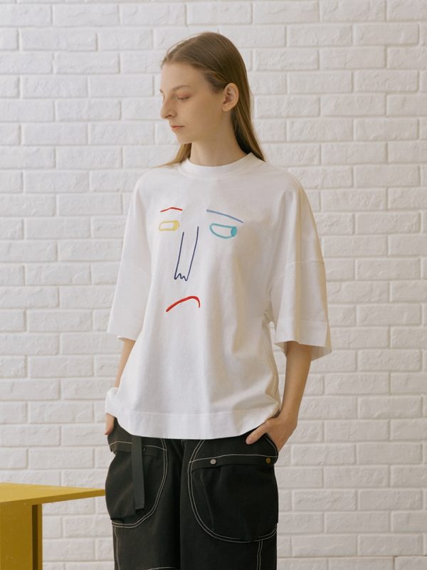 T-shirt Male Couple Female Tide Brand Fashion Simple Casual Embroidery Anime Round Neck - Image 4