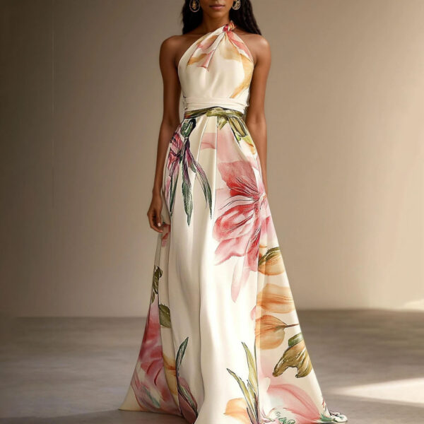 Printed Elegant Catwalk Party Holiday Long Dress - Image 3