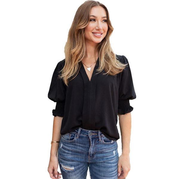 Shiying New V-neck Half Sleeve Shirt For Women - Image 9