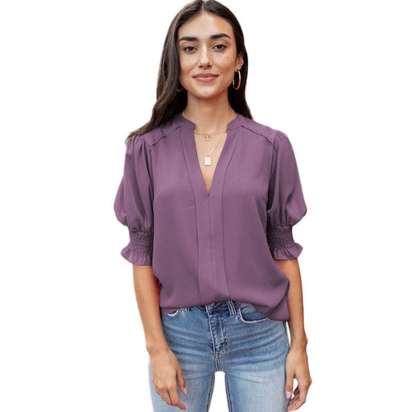 Shiying New V-neck Half Sleeve Shirt For Women - Image 7