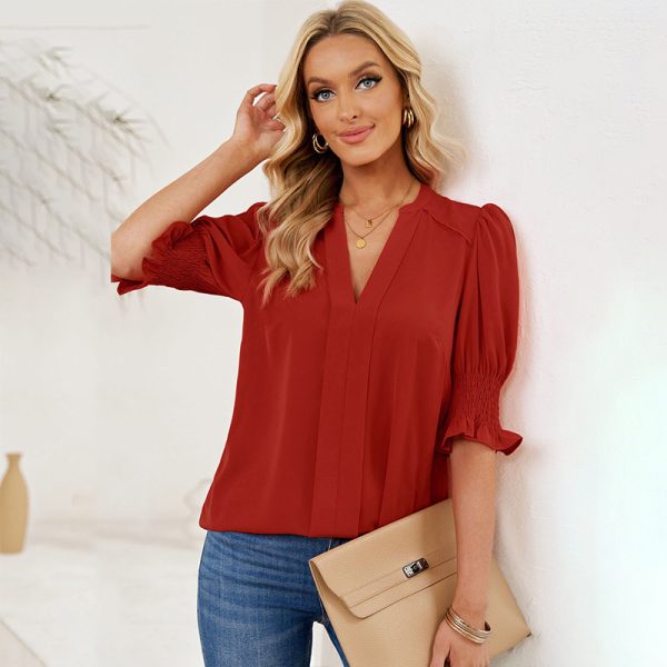 Shiying New V-neck Half Sleeve Shirt For Women