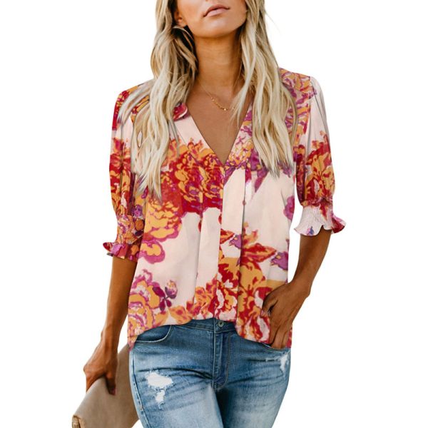 Shiying New V-neck Half Sleeve Shirt For Women - Image 5