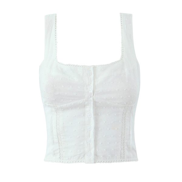 Flower Embroidered Button Cardigan Short Camisole - Image 3
