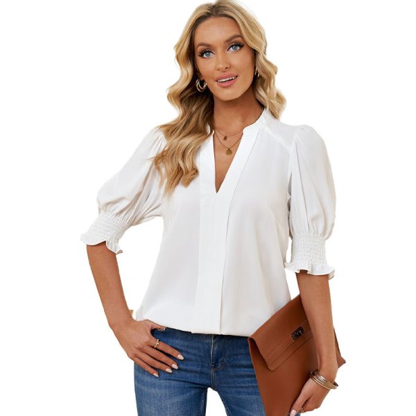 Shiying New V-neck Half Sleeve Shirt For Women - Image 3