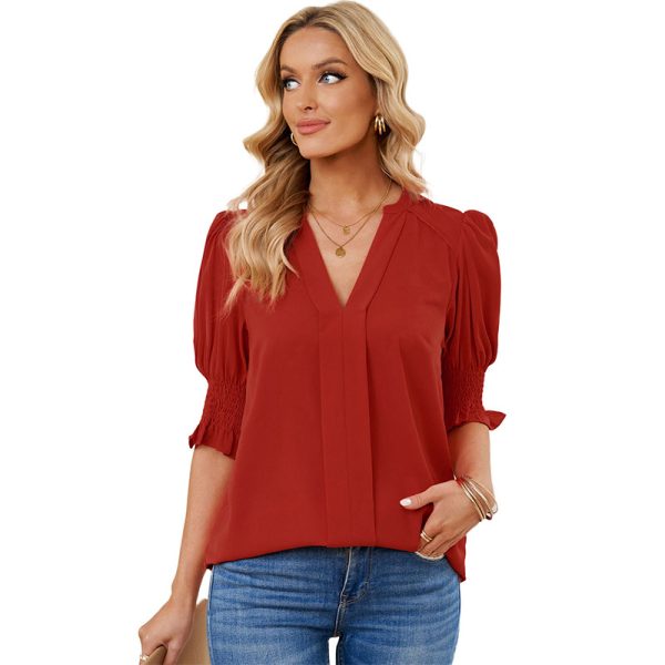 Shiying New V-neck Half Sleeve Shirt For Women - Image 8