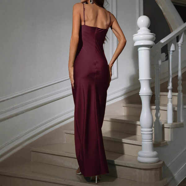 Women's Wine Red V-neck Dress Elegant French Style - Image 3