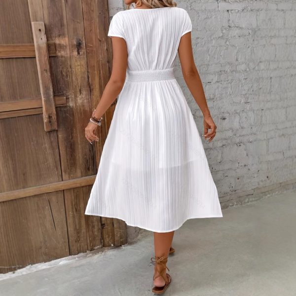 V-neck Lace Textured Shirt Fashion Dress Date Elegant Dress - Image 4