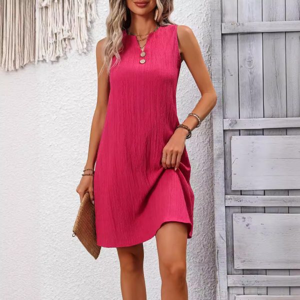 Women's Elegant Pleated Sleeveless V-neck Dress - Image 4
